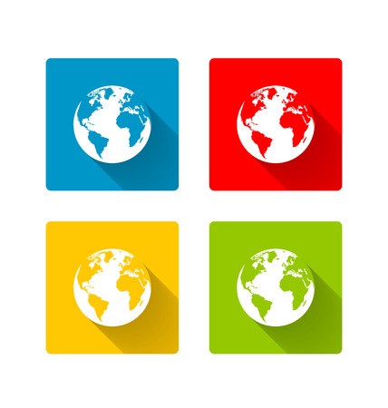 Set of flat Earth globe icons with long shadow effect on white backgroundのイラスト素材