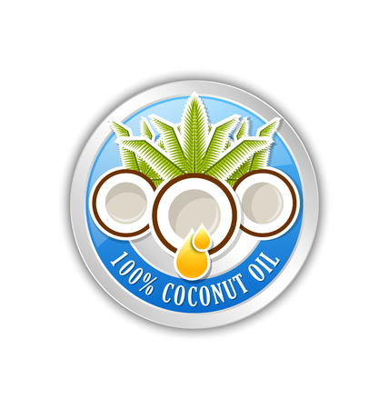 100% natural coconut oil badge or icon isolated on white backgroundのイラスト素材