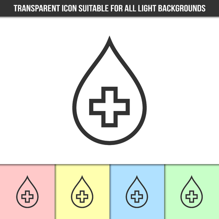 Simple outline transparent blood drop with cross medical icon on different types of light backgroundsのイラスト素材