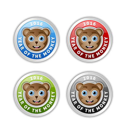 2016 Year of the monkey chinese New Year animal badges with lettering on white backgroundのイラスト素材
