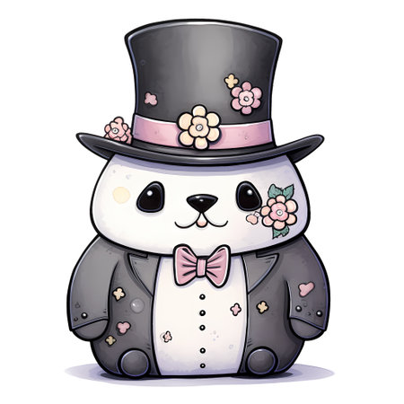 Cute Funny Panda With Flowers Watercolor Clipart Illustrationの素材