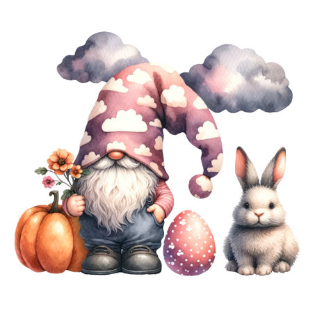 Cute Gnome Easter Day Clipart Illustrationの素材