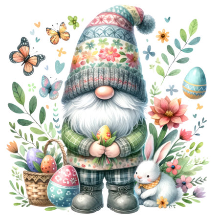 Cute Gnome Easter Day Clipart Illustrationの素材