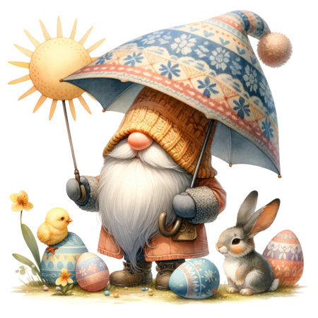 Cute Watercolor Gnome Easter Day Clipart Illustrationの素材