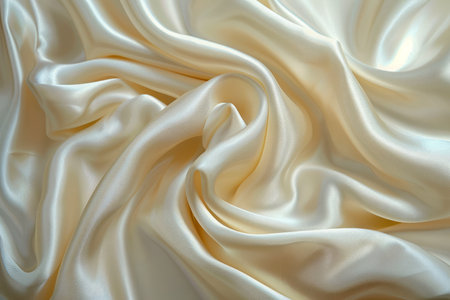 Elegant Creamy Satin Texture Background, Luxurious Smooth Silk Fabric, Sophisticated Material Close-up Abstract AI Generativeの素材