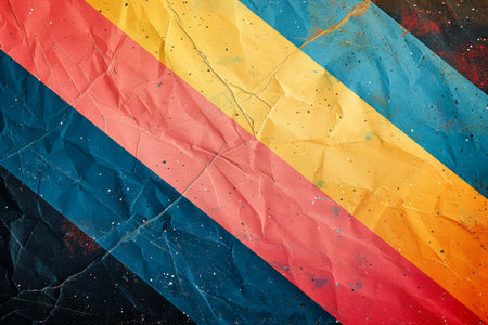 Vibrant Grunge Style Painted Diagonal Stripes in Primary Colors on Textured Background AI Generativeの素材