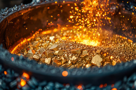 Glowing Hot Metal Sparks as Blacksmith Works in Forge - Traditional Metalworking Concept AI Generativeの素材