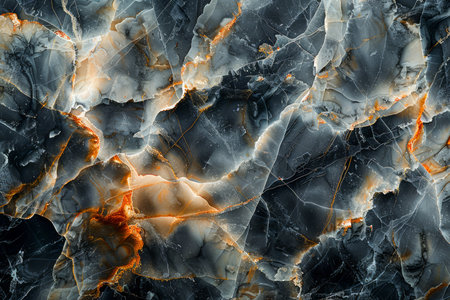 Dramatic Orange Veins Slicing through Charcoal Grey Marble Texture Background for Elegant Design AI Generativeの素材