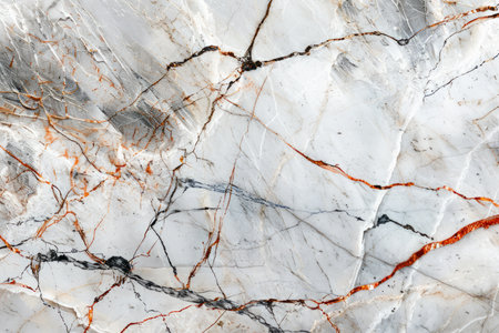 Elegant White Marble Texture with Intricate Grey and Orange Veins for Luxury Background or Sophisticated Surface Design AI Generativeの素材