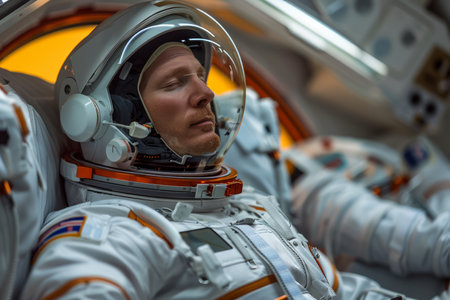 Professional Astronaut Wearing Space Suit Inside Spacecraft Ready for Space Exploration Mission AI Generativeの素材