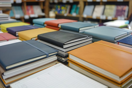 Assorted Hardcover and Paperback Books Spread Out on Table in Library for Education Background AI Generativeの素材