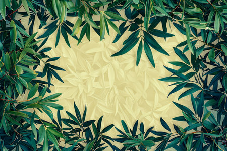 Vibrant Green Leaves Frame with Yellow Paper Texture Background for Eco Friendly Design and Natural Themed Projects AI Generativeの素材