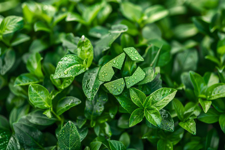 Fresh Lush Green Leaves with Dew Drops Closeup Nature Background for Wellness and Tranquility AI Generativeの素材
