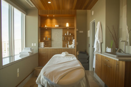 Luxury Spa Massage Room Interior with Comfortable Table and Modern Decor in Serene Setting AI Generativeの素材