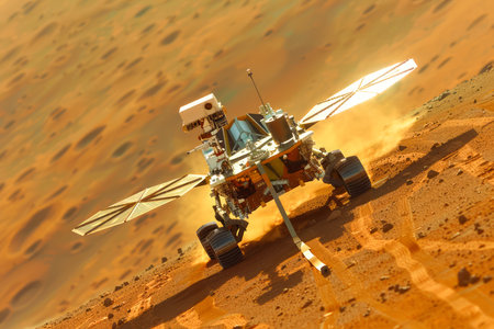 Advanced Robotic Mars Rover Exploring the Red Planet&#39;s Surface, Space Exploration Mission on Alien Terrain AI Generativeの素材