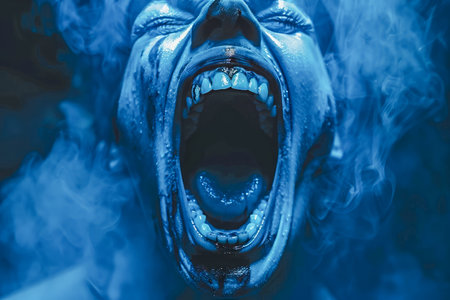 Surreal Blue Creature Shrouded in Mist Haunting Fantasy Concept Art with Dramatic Lighting and Spooky Atmosphere AI Generativeの素材