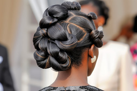 Elegant Traditional Braided Hairstyle for Women at Cultural Event AI Generativeの素材