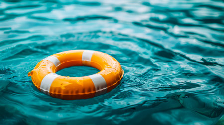 Orange and White Inflatable Swimming Ring Floating on Ripple Water Surface in Pool AI Generativeの素材
