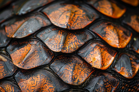 Close Up Texture of Vibrant Orange and Black Reptile Skin Exotic Animal Pattern Detail for Background Use AI Generativeの素材