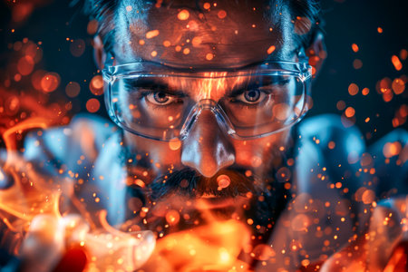 Intense Male Scientist Examining Specimens with Passion and Precision in a High tech Laboratory Environment AI Generativeの素材