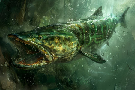 Majestic Underwater Predator Barracuda Fish Illustration in a Dynamic and Realistic Aquatic Environment AI Generativeの素材