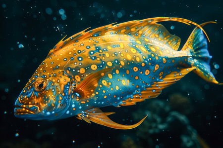 Vibrant Tropical Fish in Natural Underwater Habitat Colorful Marine Life Close up AI Generativeの素材