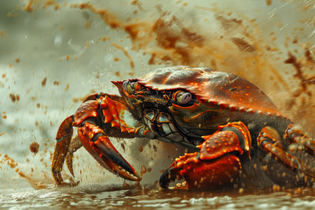 Majestic Crab in Dynamic Pose with Splashing Water in Natural Habitat AI Generativeの素材