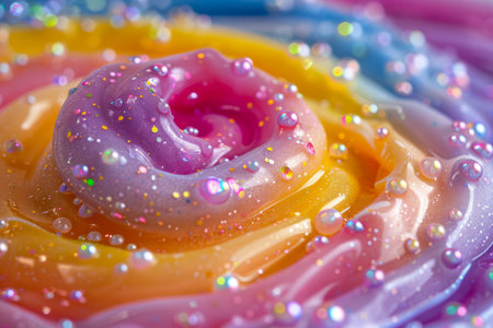 Vibrant Colorful Swirls with Glittering Particles on a Bright Gradient Background for Artistic Design Concepts AI Generativeの素材