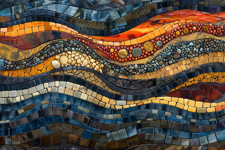 Vibrant Multicolored Abstract Mosaic Artwork with Wavy Patterns Background Texture Design AI Generativeの素材