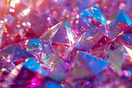 Close up of Sparkling Multicolored Crystals with Brilliant Cuts and Shimmering Light Reflections AI Generativeの素材