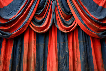 Elegant Red and Blue Drapery Texture with Luxurious Fabric Folds for Classic Backgrounds or Theatrical Themes AI Generativeの素材