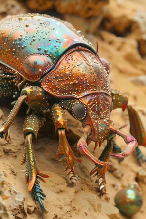 Macro Shot of a Colorful Iridescent Beetle on Natural Background Insect Photography AI Generativeの素材
