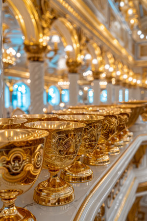 Elegant Golden Railing with Ornate Details in a Luxurious Interior Design Setting AI Generativeの素材