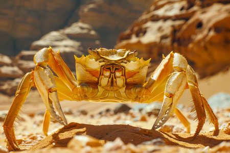 Majestic Golden Crab in Natural Desert Habitat Wildlife Photography for Natural Science and Education Use AI Generativeの素材