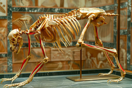 Educational Display of an Animal Skeleton in a Museum Setting with Detailed Bone Structure Visible AI Generativeの素材