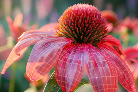 Vibrant Close up of a Purple Coneflower Echinacea with Blurred Background in Garden AI Generativeの素材