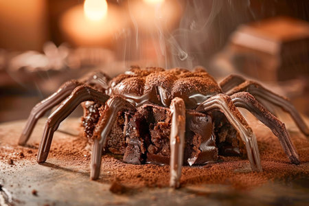 Decadent Chocolate Tarantula Cake with Oozing Ganache in Ambient Lighting AI Generativeの素材