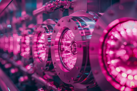Advanced Industrial Machinery Aesthetic with Vibrant Pink Lights in a Modern Manufacturing Environment AI Generativeの素材