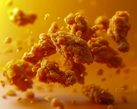 Dynamic and Crisp High Speed Photography of Exploding Popcorn Kernels on a Vibrant Yellow Background AI Generativeの素材