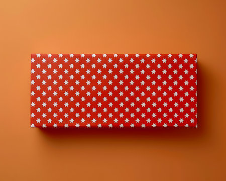 Bright Red Gift Box with White Star Pattern on Orange Background for Festive Celebration, Birthday, Christmas Surprise AI Generativeの素材