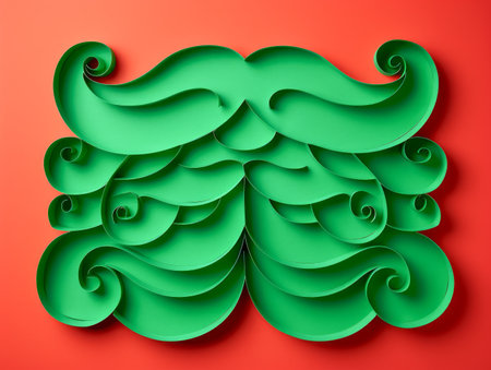 Handcrafted Green Paper Mustache Design on Vibrant Orange Background for Creative Projects and Decorations AI Generativeの素材
