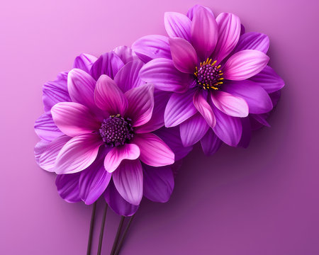 Vibrant Purple Dahlia Flowers on Seamless Lavender Background for Elegant Designs AI Generativeの素材