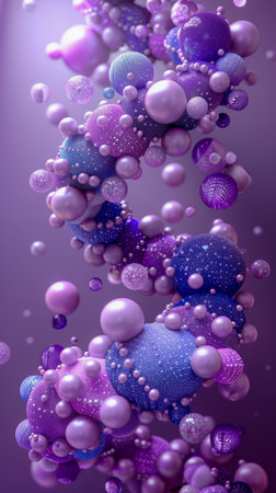 Abstract Purple Background with Floating Spheres, Bubbles, and Glitter Modern Artistic Wallpaper for Design Use AI Generativeの素材