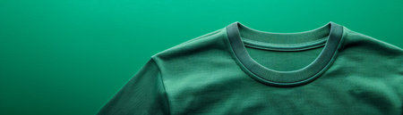 Blank Green T Shirt Mockup on Green Background with Copy Space for Advertisement and Design AI Generativeの素材