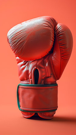 Red Boxing Gloves on a Vibrant Orange Background Sport, Fitness, Fighting Equipment Concept AI Generativeの素材