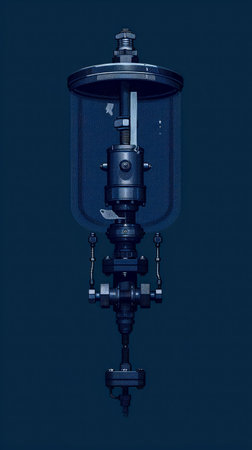 Modern Industrial Lamp Design Illustration with a Sleek Dark Aesthetic on a Blue Background AI Generativeの素材
