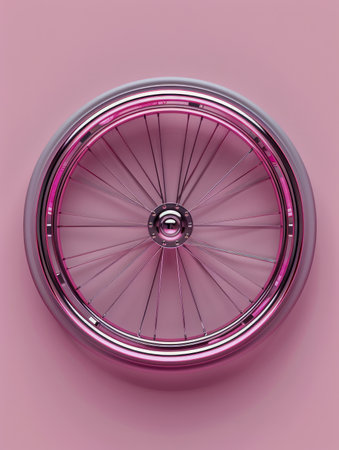 Modern Glossy Chrome Car Wheel with Pink Neon Lighting on Pastel Background for Automotive Design Concepts AI Generativeの素材