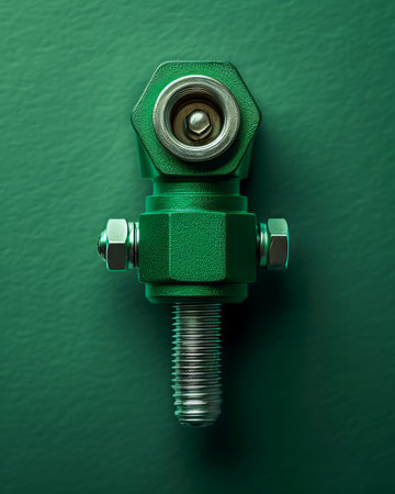 High Quality Industrial Green Hydraulic Hose Fitting on Dark Green Background AI Generativeの素材