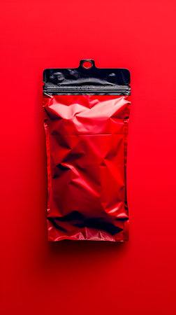 Red Packaging Pouch with Zipper on Bright Background for Brand Mockup and Marketing AI Generativeの素材