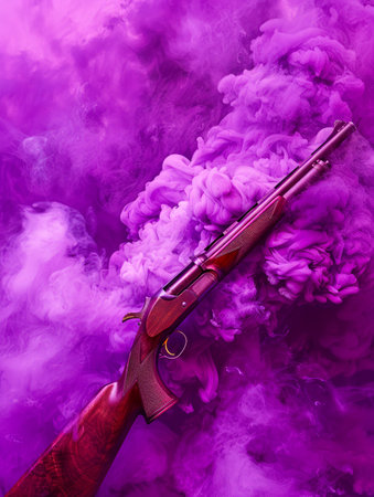 Striking Color Smoke Background with Classic Rifle in a Dynamic Contrast Composition for Artistic and Conceptual Use AI Generativeの素材